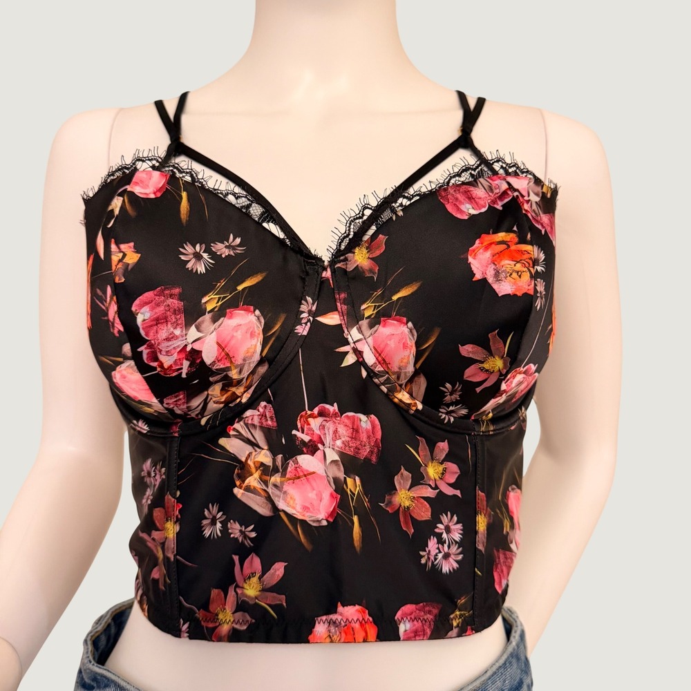 NWT Victoria's Secret Very Sexy Womens Floral Corset Top Black Pink 34DD